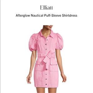 Elliatt Nautical button down Denim puff sleeve in Soft Pink Mini Dress M